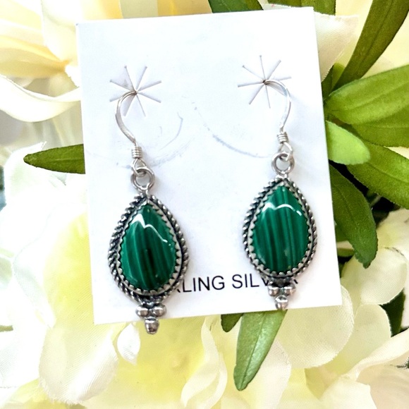 925 malachite earrings - Picture 1 of 4